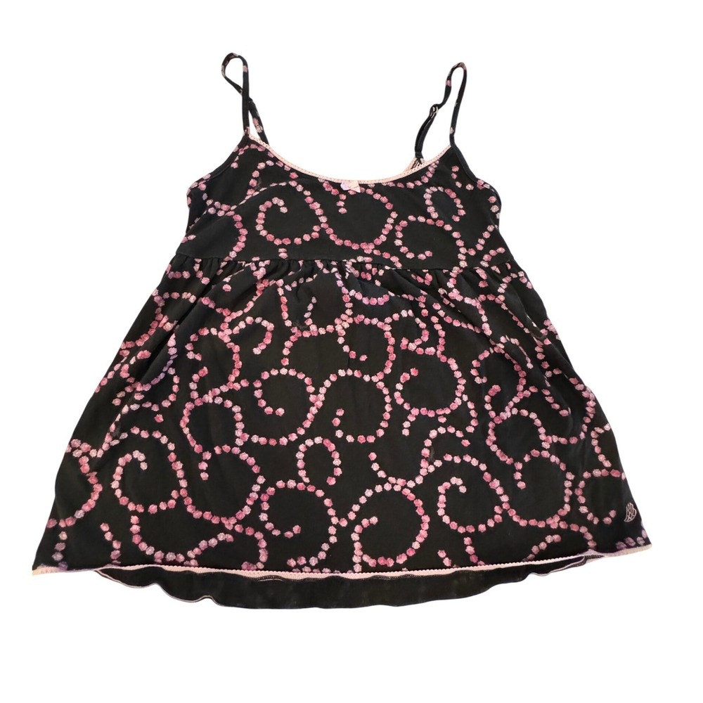 Y2K Angel Babydoll Cami Tank Top Womens Small Pink Floral Swirl Coquette Indie